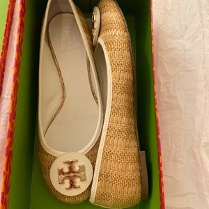 Tory Burch Riva Raffia Straw Ballet Flats